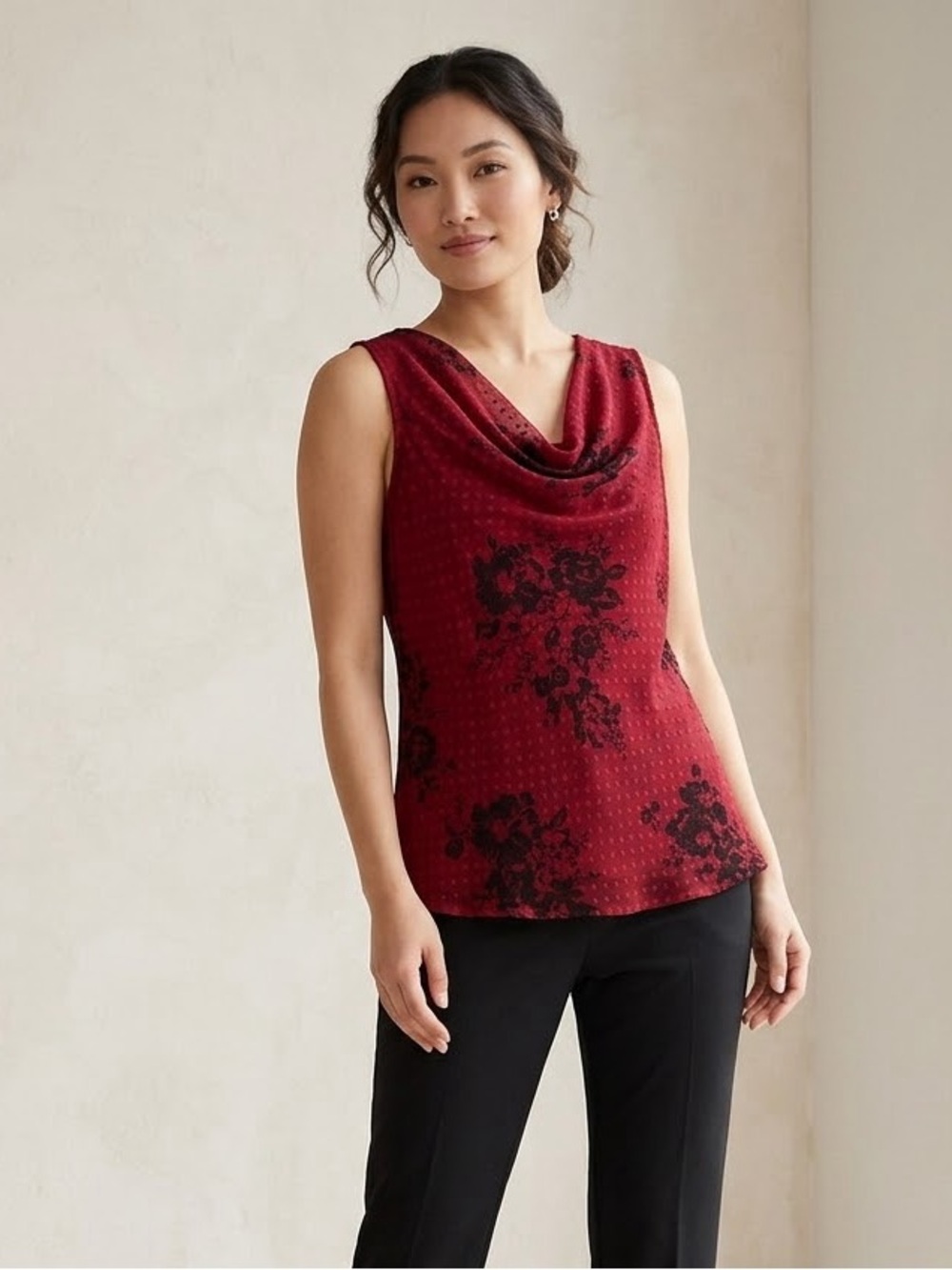 Covington Red Floral Cowl Neck Sleeveless Camisole